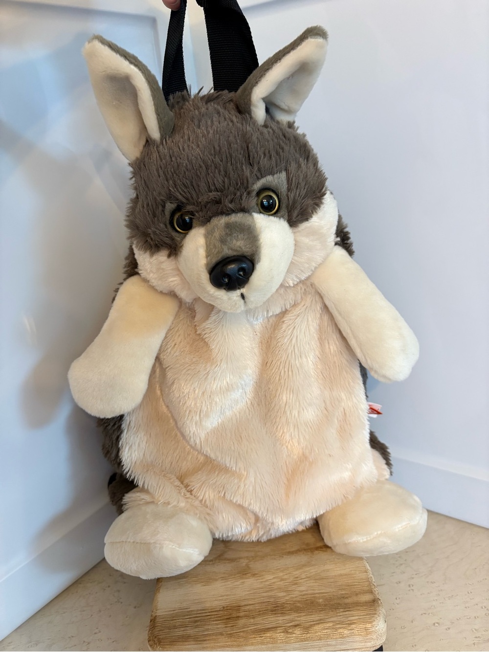 Wild Republic Plush Wolf Backpack - Cream and Gray
